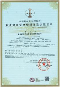 職業(yè)健康安全管理體系認(rèn)證證書(shū)正本